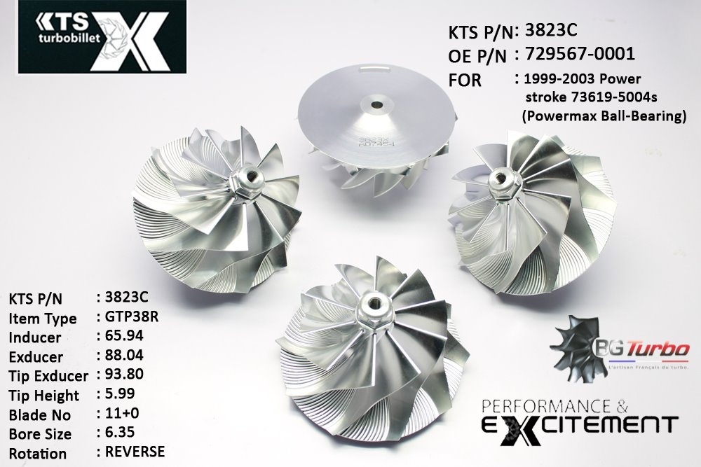 Turbo ROUE FORGÉE MFS PERFORMANCE - 10+0 PALES - INDUCER : 65,94 - EXDUCER : 88,04 - TYPE : GTP38RANGLE : 50° - ROTATION : Reverse - SUPER BACK : 4,64 - BORE SIZE : 6,35
